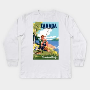 Vintage Travel Poster Canada for Fishing Kids Long Sleeve T-Shirt